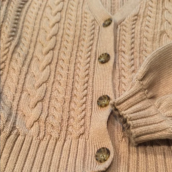 Women's Organic Cotton Cable Knit Cardigan Sweater - Tan Size Medium - Picture 3 of 3
